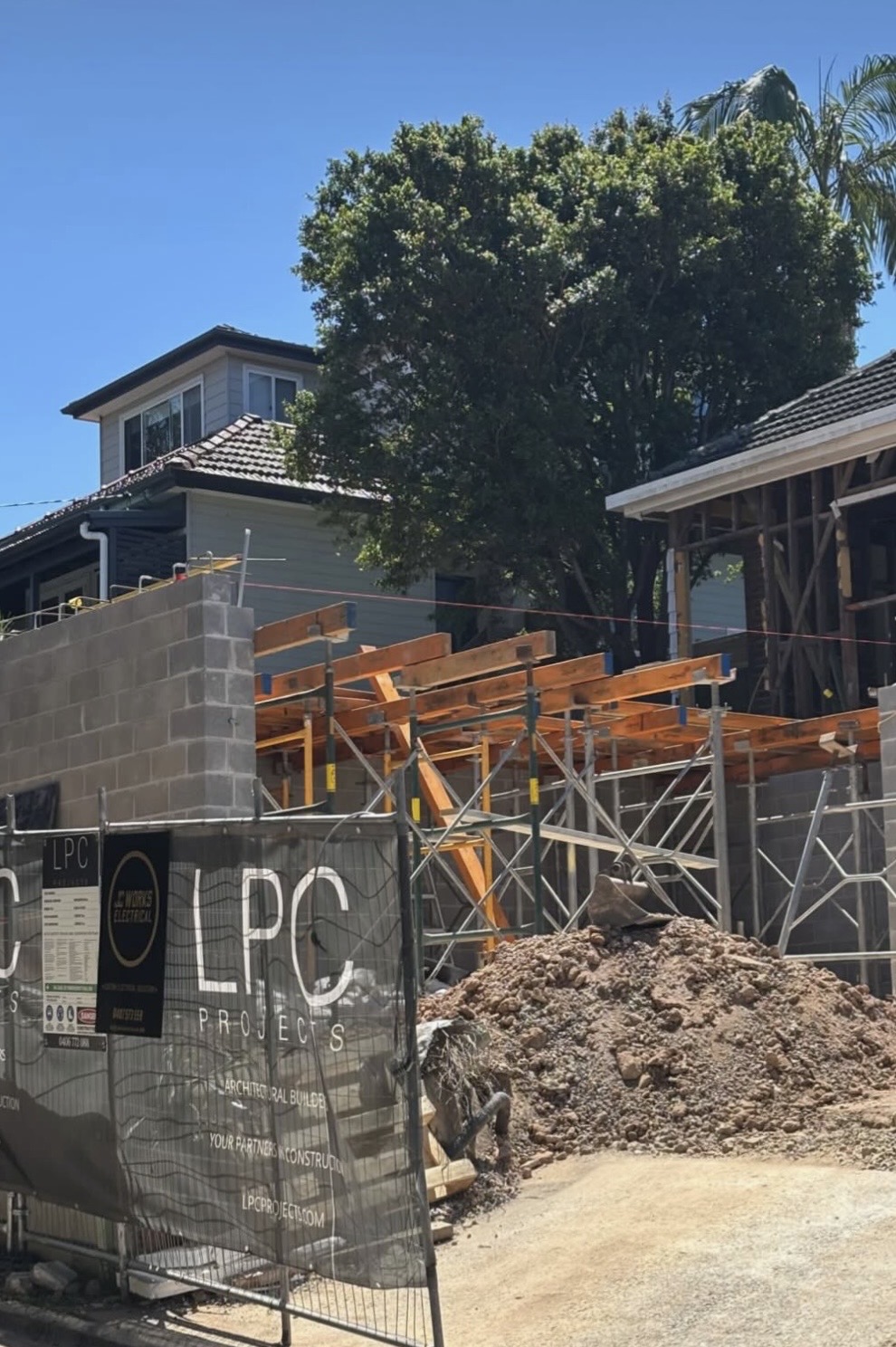 Structural formwork and blockwork on a residential building site